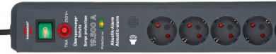 Brennenstuhl Pagarinātājs Secure-Tec 3m 6 rozetes H05VV-F 3G1.5, ar 19 500A pārsprieguma aizsardzību, ar slēdzi, melns 1159540376 | Elektrika.lv