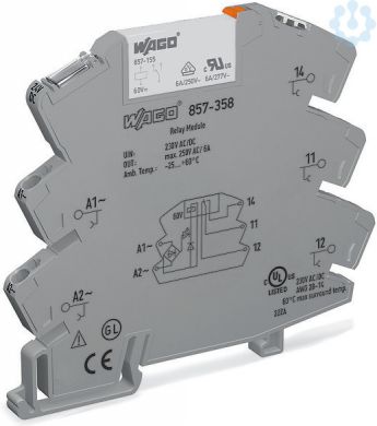 Wago Socket with miniature switch. rel. UC 230 V 3.5 mA, grey 857-358 | Elektrika.lv