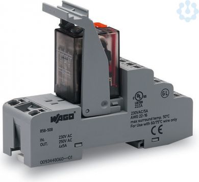 Wago Socket with industrial relay Coil voltage: AC 230 V 4CO 858-508 | Elektrika.lv