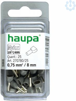 Haupa Twin end sleeves 0.75/8, grey, 25 pieces 270780/25 | Elektrika.lv