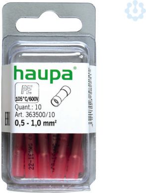 Haupa Butt connector insulated 0.5-1mm, red, 10 pieces 363500/10 | Elektrika.lv