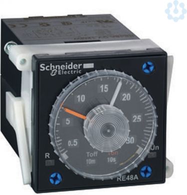 Schneider Electric Asymmetrical flashing relay, 0,02 s..300 h, 24..240 V AC, 2 OC. range of product: Zelio Time - product or component type: electronic timing relay - discrete output type: relay - component name: RE48A - time delay type: L, Li - time delay range: 0.02. RE48ACV12MW | Elektrika.lv