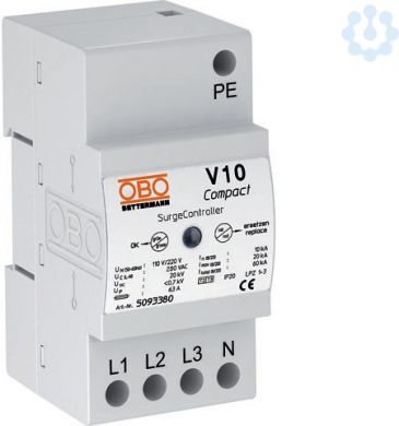 Obo Bettermann Разрядник для защиты от перенапряжений V10 Compact, 255 В, V10 COMPACT 255 5093380 | Elektrika.lv