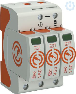 Obo Bettermann Комбинированный разрядник V50 3-полюсный, 280 В, V50-3-280 ,tips 1+2 5093511 | Elektrika.lv