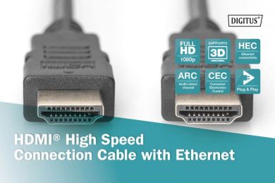Digitus  High Speed HDMI to HDMI Kabelis ar Ethernet, melns, 2 m AK-330114-020-S | Elektrika.lv