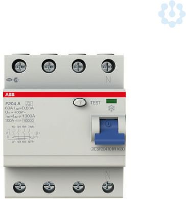 ABB 4P, 63A, 30mA, A type, F204 A-63/0.03 Residual Current Circuit Breaker (RCCB) 2CSF204101R1630 | Elektrika.lv