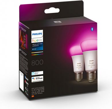 Philips Hue LED Bulbs E27 6.5W A60 2 pcs. White and color ambiance 929002489602 | Elektrika.lv