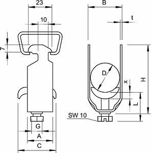 Obo Bettermann 2056/28 Clamp clip, single, metal pressure trough, FT 1156039 | Elektrika.lv