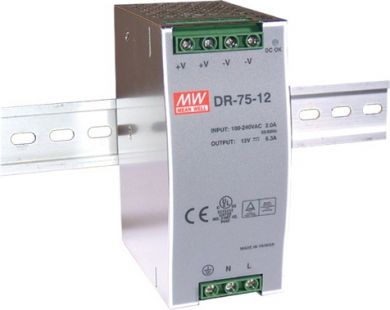 Mean Well DR75-12(230/12V-6,3A) impulsa barošanas bloks DIN DR-75-12-001 | Elektrika.lv
