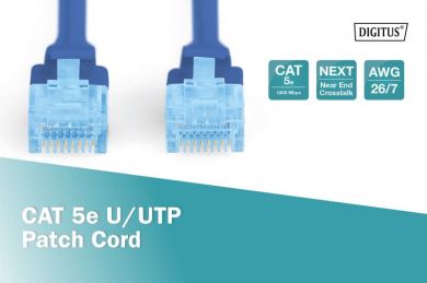 Digitus  Patch kabelis CAT5e U-UTP, PVC AWG 26/7, 1 m, Zils DK-1512-010/B | Elektrika.lv