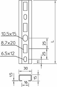 Obo Bettermann CM3015 profile rail, slot 16 mm, 30x15x2000, CM3015P2000FS 1110002 | Elektrika.lv