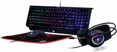 Gembird 4-in-1 gaming kit "Phantom", ENG/RUS Wired keyboard, Mouse with pad, Headphones, USB, Black GGS-UMGL4-01-RU | Elektrika.lv