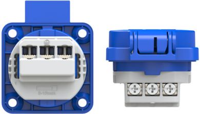 PCE Kontaktligzda ar vāku 3x16A (2P+E) IP44/54 50x50 zila S-NOVA, French 104-0B | Elektrika.lv