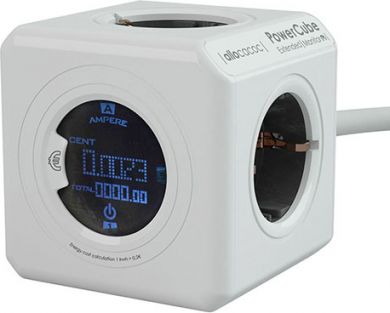Allocacoc PowerCube Extended with energy consumption monitor, 1.5 m, grey 8910/DEEXMO | Elektrika.lv