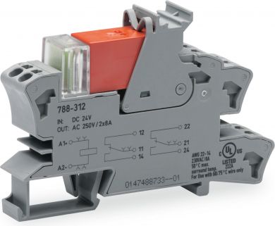 Wago Relay socket with relay and status each 1 changeover contact (1 u) 230 VAC, grey 788-508 | Elektrika.lv