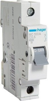 Hager Miniature Circuit Breaker 6kA 1P C 0,5A MC100A | Elektrika.lv