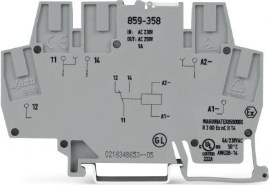Wago Switching relay terminal block Relay with 1 changeover contact (1u) with miniature switching relay 859-358 | Elektrika.lv