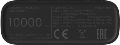Xiaomi Lādētājs-akumulators (Power Bank) Mi 3 Ultra Compact, 10000 mAh, 22.5W, melns BHR4412GL | Elektrika.lv
