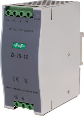 F&F Impulsa barošanas bloks 90-264V AC/120-370V DC, P=75W OUT V. 12V DC ZI-75-12 | Elektrika.lv