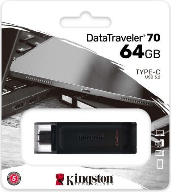 Kingston USB flash DataTraveler 70 64 GB, USB-C, melns DT70/64GB | Elektrika.lv