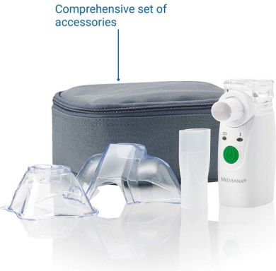 Medisana Medisana | High efficiency through innovative micro-membrane nebulisation (mesh technology) with ultrafine droplets. Automatically switches off when the tank is empty. Particularly effective through high respirable proportion. | Ultrasonic Inhalator, 54115