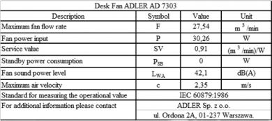 ADLER AD 7303 lauaventilaator, 3 kiirust, 80 W, läbimõõt 30 cm, valge AD 7303 | Elektrika.lv