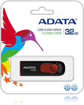 Adata USB flash C008 32 GB, USB 2.0, Melna/Sarkana AC008-32G-RKD | Elektrika.lv
