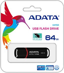 Adata USB flash UV150 64 GB, USB 3.0, Melna AUV150-64G-RBK | Elektrika.lv