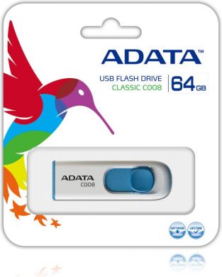 Adata USB flash C008 64 GB, USB 2.0, White/Blue AC008-64G-RWE | Elektrika.lv