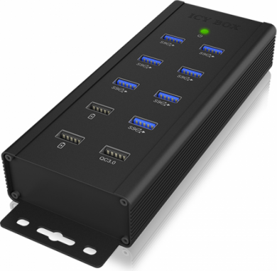 Raidsonic Icy Box 7-port industrial hub with USB Type-A interface, QC 3.0 charging port and 2x quick charging port IB-HUB1703-QC3 | Elektrika.lv