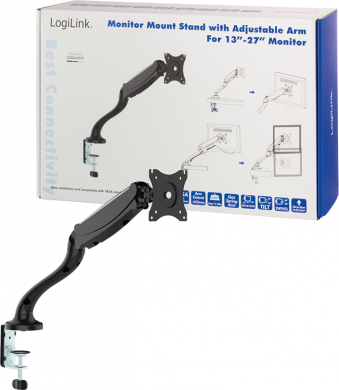 Logilink Logilink BP0023 Monitor Desk mount, 13"-27",gas spring, arm 442mm | Logilink | Desk Mount | BP0023 | 13-27 " | Black BP0023