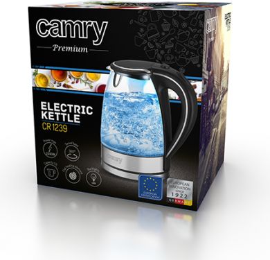 Camry Electric Kettle, 2000 W, 1.7 L, Glass, Black CR 1239 | Elektrika.lv