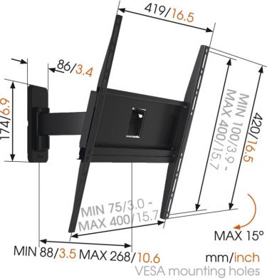 Vogels TV Wall mount MA3030-A1, 32-65", Full motion, Max. 25 kg, VESA 100x400mm, Black MA3030-A1 TURN | Elektrika.lv