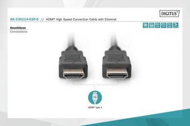 Digitus  High Speed HDMI to HDMI Kabelis ar Ethernet, melns, 2 m AK-330114-020-S | Elektrika.lv
