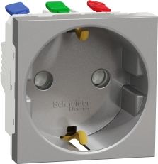 Schneider Electric Kontaktligzda, 1-viet, 2P+E, 16A 250V, bez skrūvēm, alumīnijs, New Unica NU305730 | Elektrika.lv