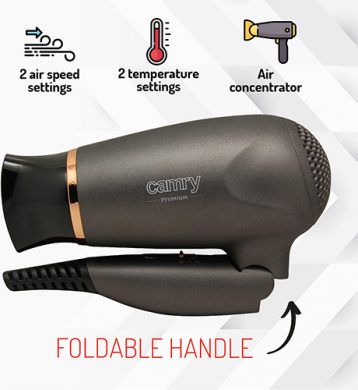 Camry Camry | Hair Dryer | CR 2261 | 1400 W | Number of temperature settings 2 | Metallic Grey/Gold CR 2261