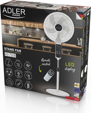 ADLER Stand Fan AD 7328, 3 speeds, 120 W, Diameter 40 cm, White AD 7328 | Elektrika.lv