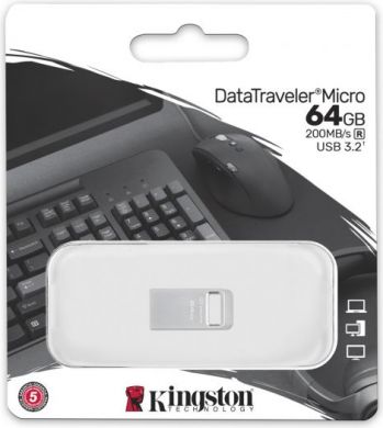 Kingston USB 3.2 Flash DataTraveler micro 64 GB, USB 3.2, Sudraba DTMC3G2/64GB | Elektrika.lv