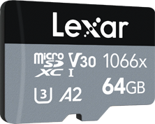 Lexar Atmiņas karte Professional 1066x UHS-I MicroSDXC, 64 GB, Flash memory class 10, 120 MB/s, 160 MB/s, Melns/Pelēks LMS1066064G-BNANG | Elektrika.lv