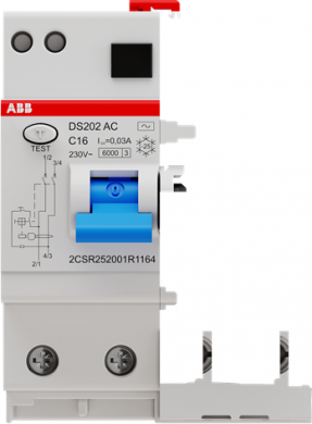 ABB DS202AC-C16/0.03, 2P AC 16A Устройство защитного отключения (УЗО) 2CSR252001R1164 | Elektrika.lv