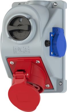 PCE Kontaktligzda v/a 4x32A (3P+PE) 6h IP44, ar slēdzi, sarkana COMBO-POL 96062451 | Elektrika.lv