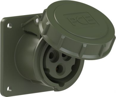 PCE CEE-flanged socket 3x16A (2P+PE) 6h IP67 green, 75x75 3132-6.u | Elektrika.lv