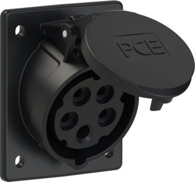 PCE CEE Kontaktligzda 5x16A(3P+N+PE) 6h IP44/IP54 80x97 leņķa melna 415-6X | Elektrika.lv