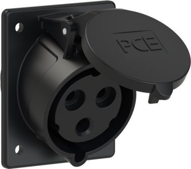 PCE CEE-flanged socket sloping (80x97mm) 32A 3p 6h IP44 TT black 423-6TTX | Elektrika.lv