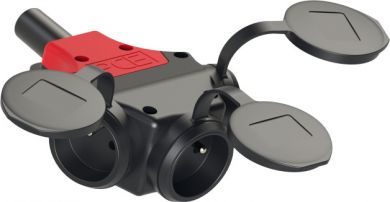 PCE Connector 3-way, SCHUKO 3x16A (2P+E) 250V IP44 with lid, rubber, black/red 243711-sr5 | Elektrika.lv