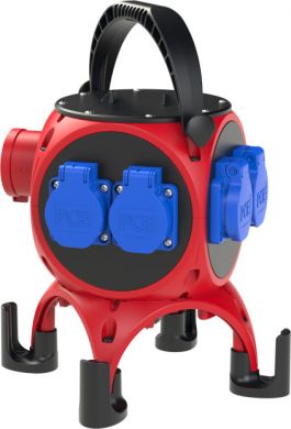 PCE Kunstst.-Mobilverteiler Modell Pegasus  IP44 140x140x240 0TE rot<br>Verteiler betriebsfertig angeschlossen<br>1xCEE-Ger&auml;testecker 16A 5p 400V<br>6xSK-Steckdose 16A 250V IP54 ungesichert 9034011 | Elektrika.lv