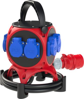 PCE thermoplastic mobile distribution box model Pegasus  IP44 140x140x240 0TE red<br>2m cable H07RN-F 5G2,5mm2 black with CEE-plug 16A 5p 400V<br>8xSK-sockets 16A 250V IP54 not protected<br>distribution box is ready wired for using 9034005 | Elektrika.lv