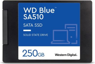Western Digital SSD|WESTERN DIGITAL|Blue SA510|250GB|SATA 3.0|Write speed 440 MBytes/sec|Read speed 555 MBytes/sec|2,5"|TBW 100 TB|MTBF 1750000 hours|WDS250G3B0A WDS250G3B0A
