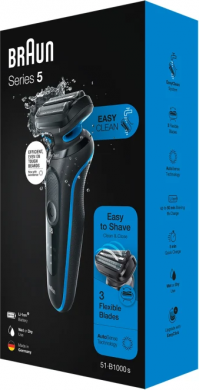 Braun Braun | Shaver | 51-B1000s | Operating time (max) 50 min | Wet & Dry | Black/Blue 51-B1000S