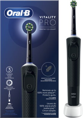 Oral-B Oral-B | Electric Toothbrush | D103 Vitality Pro | Rechargeable | For adults | Number of brush heads included 1 | Number of teeth brushing modes 3 | Black D103.413.3 BLACK